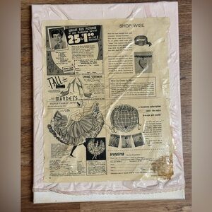 Vintage seventeen magazine & lingerie collage art on canvas 1958